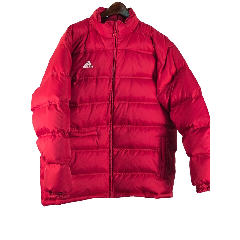Adidas Puffer Jacket Red Quilted Full Zip Insulated Coat Mens XL Streetwear Warm